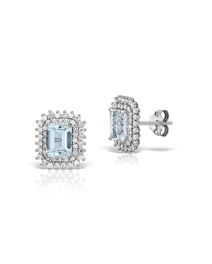 18kt white gold Earrings with Emerald cut Aquamarines and Diamonds