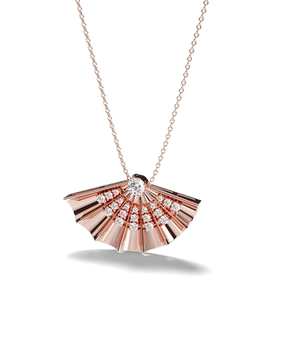 Yellow Gold Fan-shaped pendant with diamonds