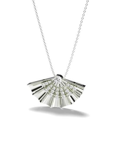Yellow Gold Fan-shaped pendant with diamonds