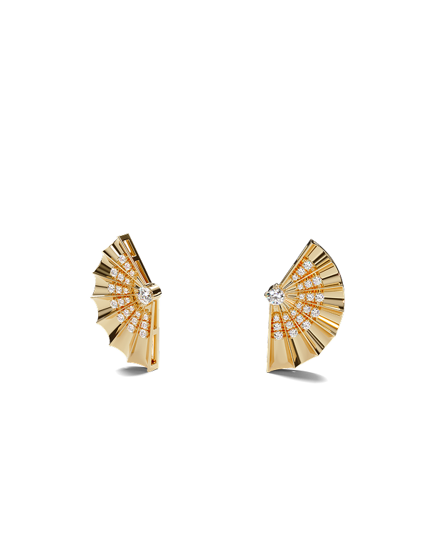 Yellow Gold Fan-Shaped Earrings with Diamonds
