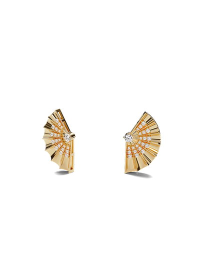 Yellow Gold Fan-Shaped Earrings with Diamonds