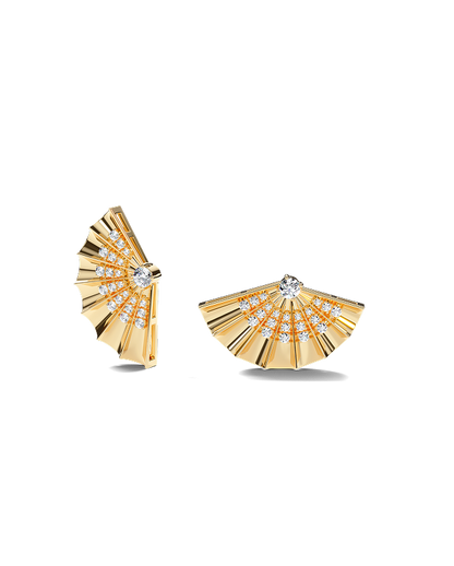 Yellow Gold Fan-Shaped Earrings with Diamonds
