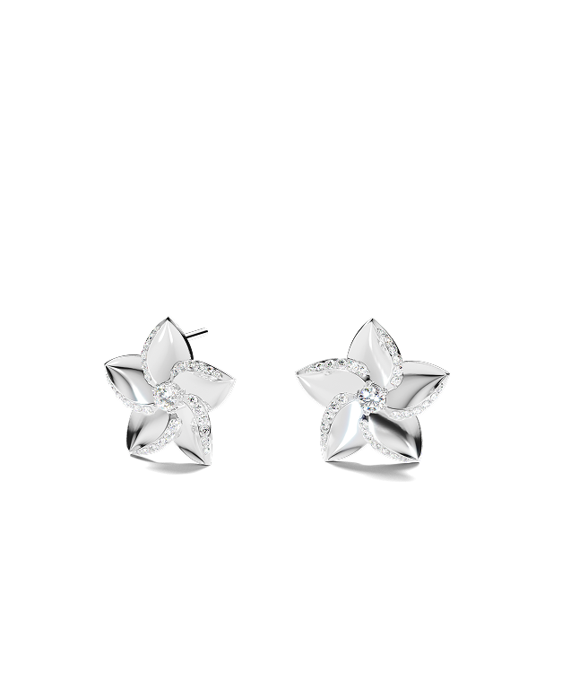 White Gold Floral Earrings with Diamonds
