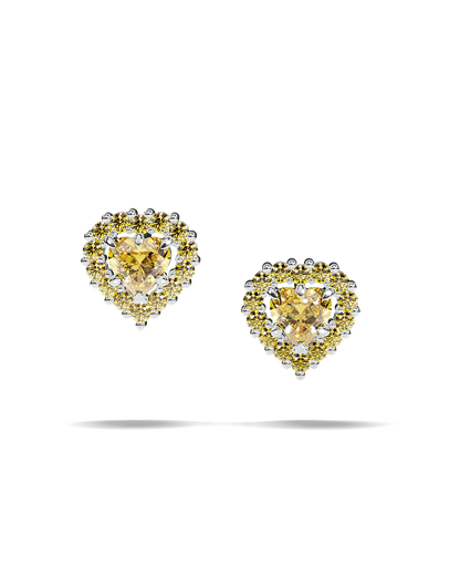 White Gold Heart-Shaped Earrings with Fancy Yellow Diamonds