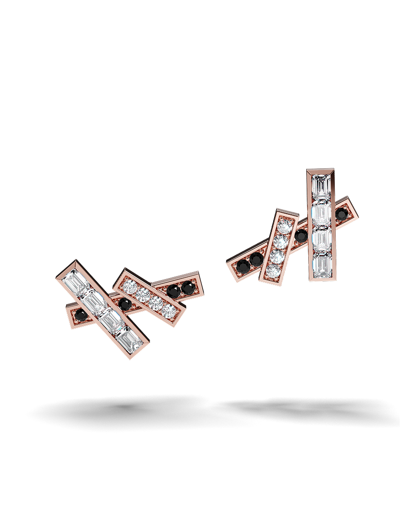 White Gold Stud Earrings with Black and White Diamonds