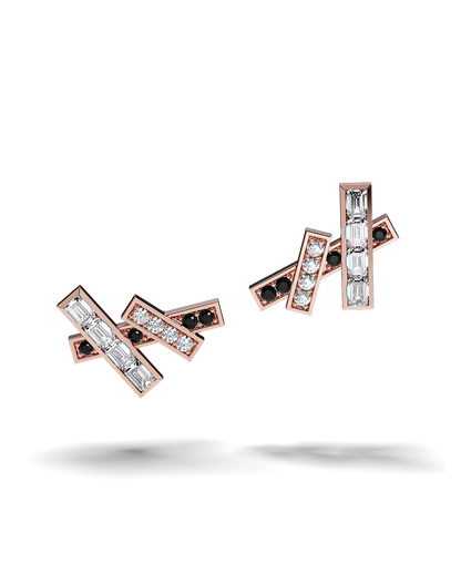 White Gold Stud Earrings with Black and White Diamonds