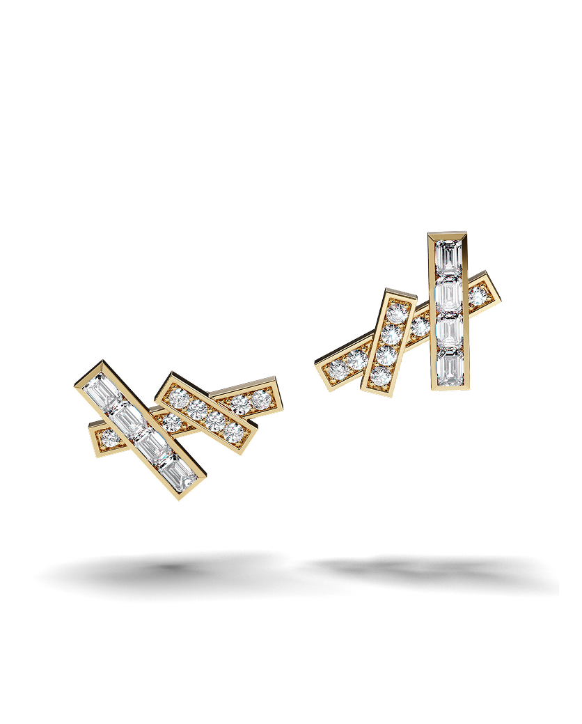 White Gold Stud Earrings with Black and White Diamonds