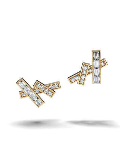 White Gold Stud Earrings with Black and White Diamonds