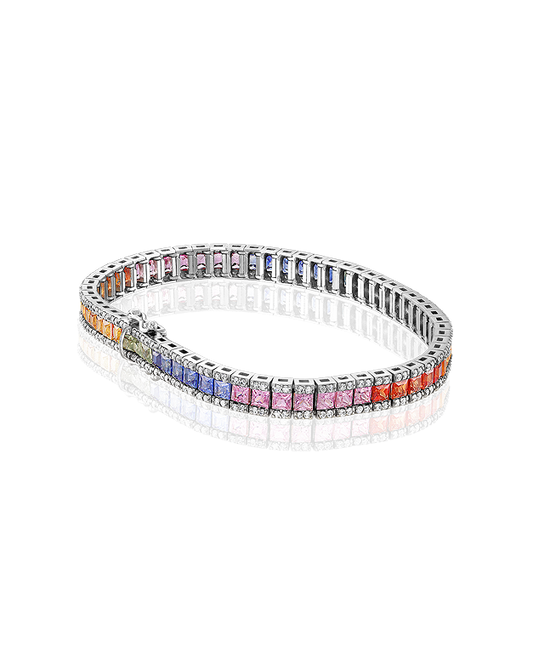 White 18kt gold tennis bracelet with sapphires and diamonds