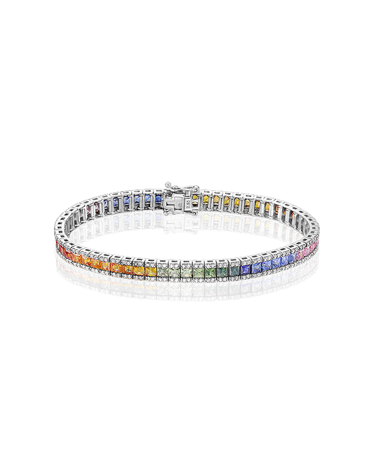 White 18kt gold tennis bracelet with sapphires and diamonds