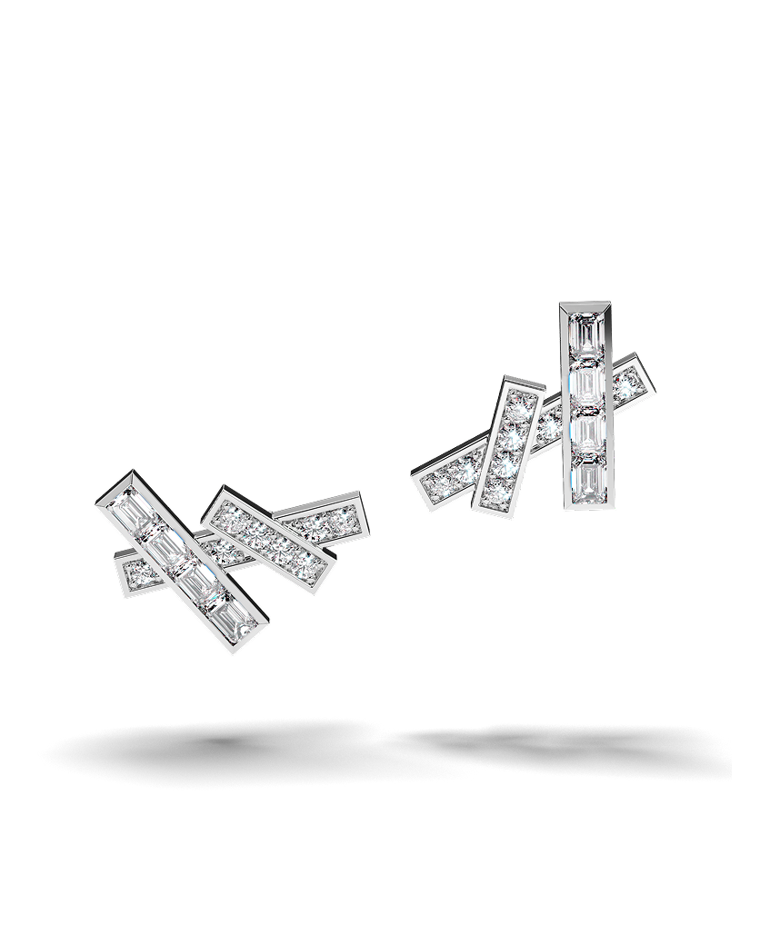 White Gold Stud Earrings with Black and White Diamonds