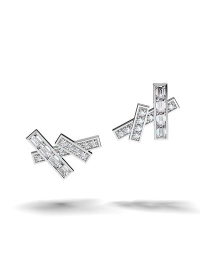 White Gold Stud Earrings with Black and White Diamonds