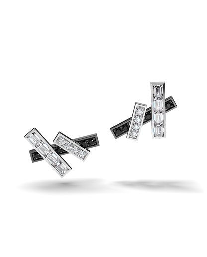 White Gold Stud Earrings with Black and White Diamonds