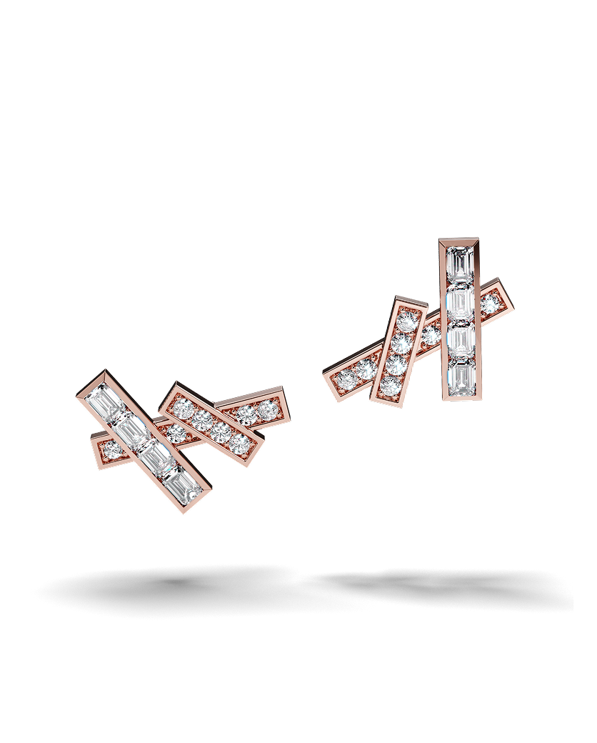 White Gold Stud Earrings with Black and White Diamonds