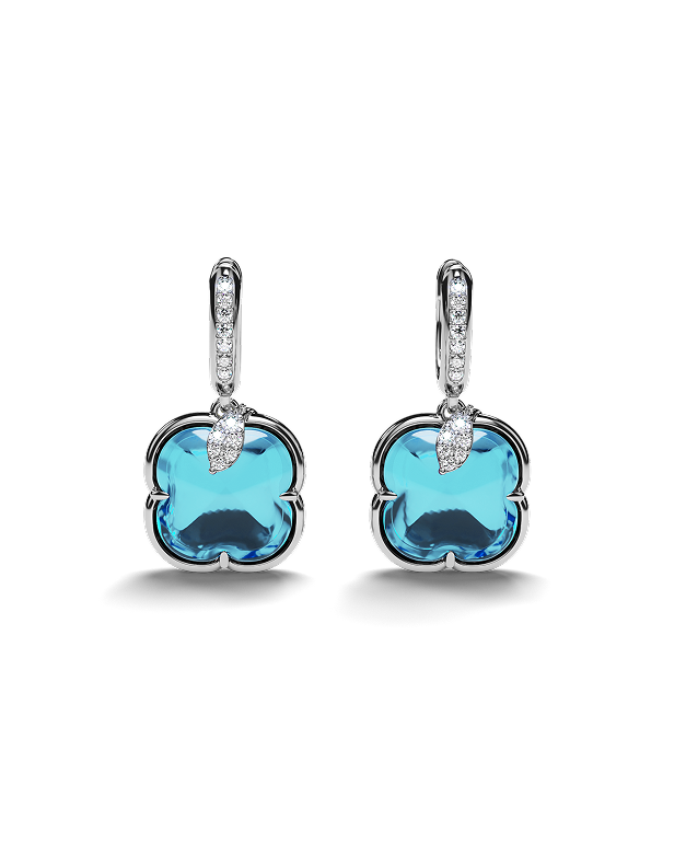 White Gold Floral Earrings with Blue Topaz and Diamonds