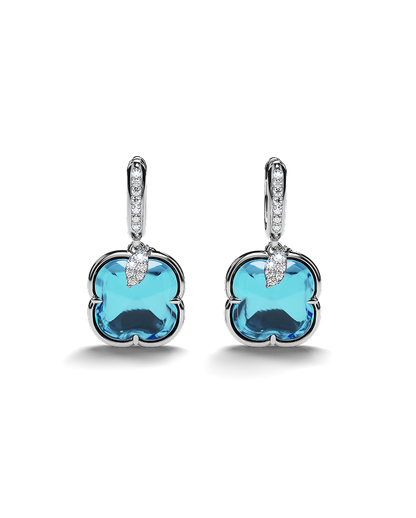 White Gold Floral Earrings with Blue Topaz and Diamonds
