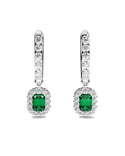 White Gold Earring with emeralds and diamonds