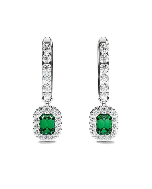 White Gold Earring with emeralds and diamonds