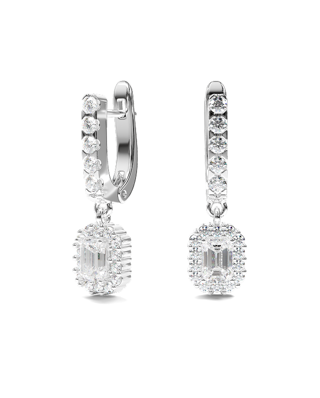 White Gold Earrings with Emerald-Cut and Round Diamonds