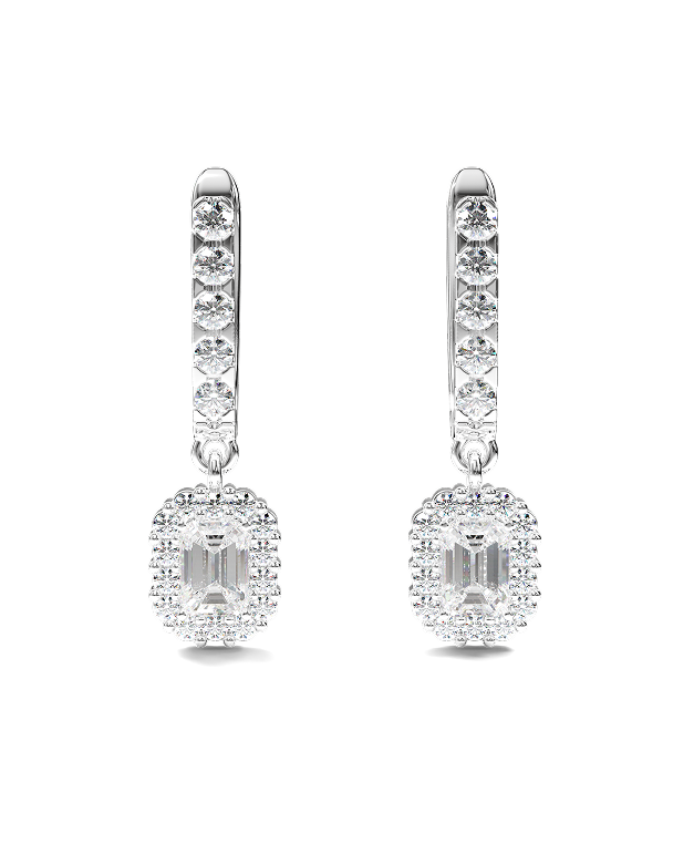 White Gold Earrings with Emerald-Cut and Round Diamonds