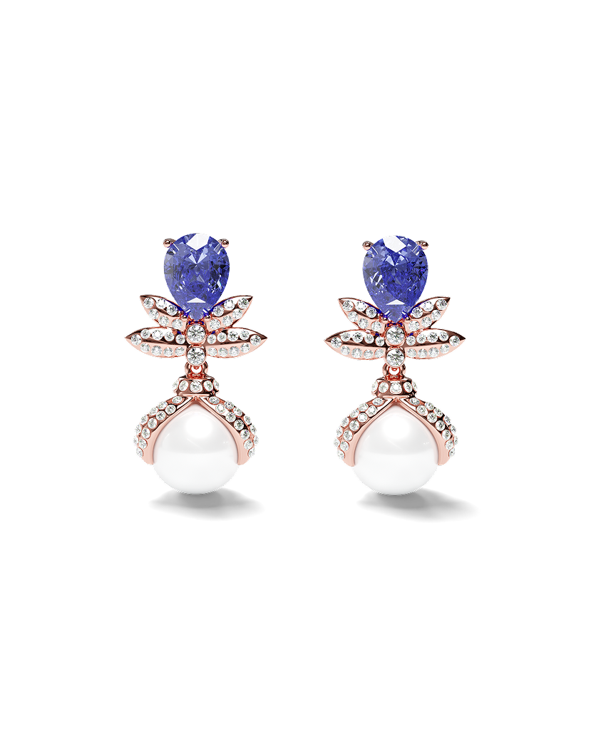 White Gold Akoya Pearls with Tanzanites and Diamonds