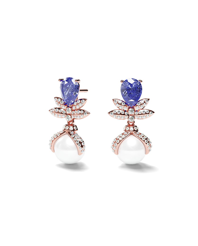White Gold Akoya Pearls with Tanzanites and Diamonds