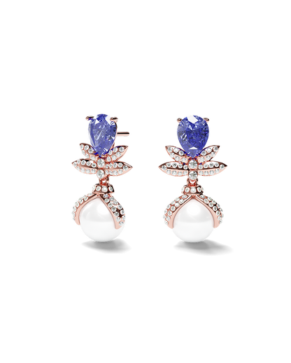 White Gold Akoya Pearls with Tanzanites and Diamonds