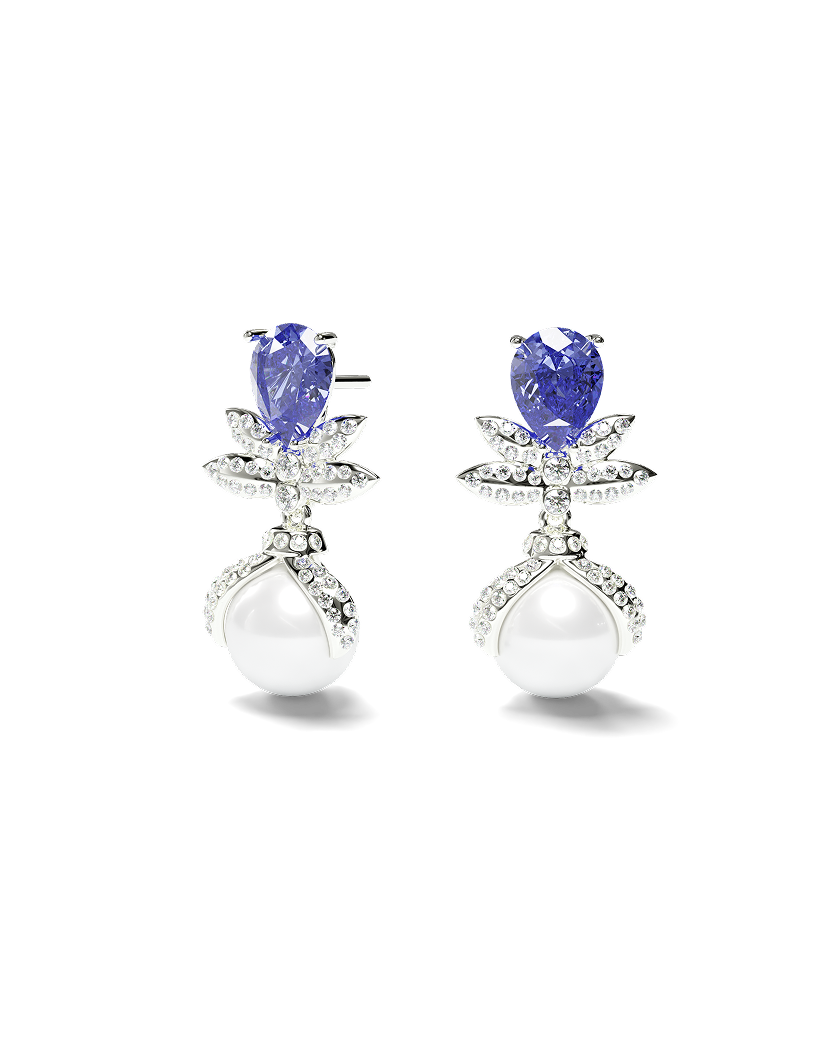 White Gold Akoya Pearls with Tanzanites and Diamonds