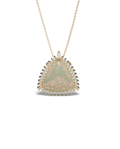 Yellow Gold Pendant with Opal and Diamond halo