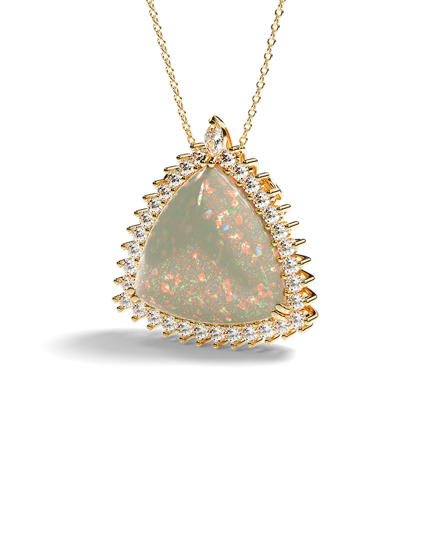 Yellow Gold Pendant with Opal and Diamond halo