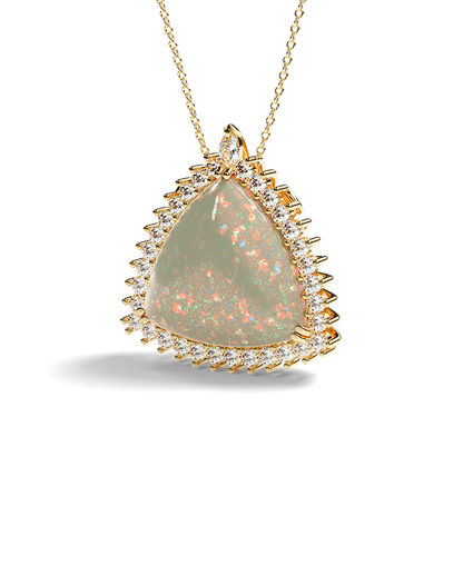 Yellow Gold Pendant with Opal and Diamond halo