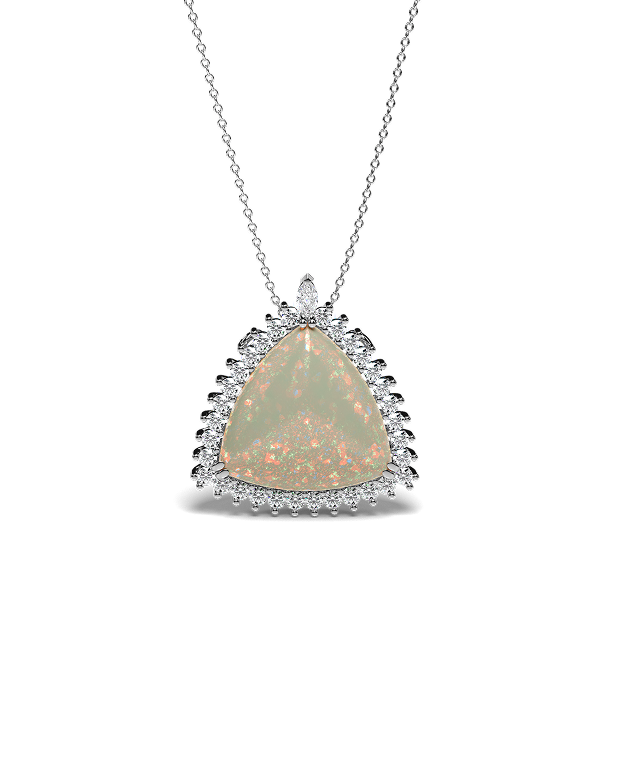 Yellow Gold Pendant with Opal and Diamond halo
