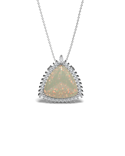Yellow Gold Pendant with Opal and Diamond halo