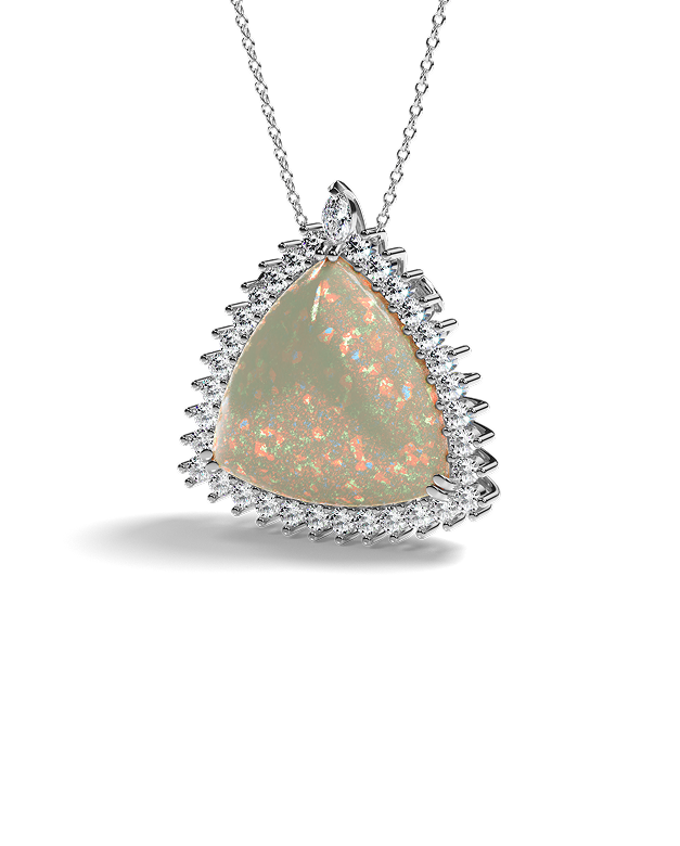Yellow Gold Pendant with Opal and Diamond halo
