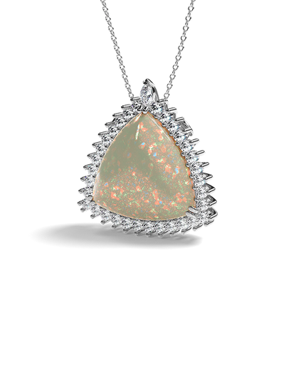 Yellow Gold Pendant with Opal and Diamond halo