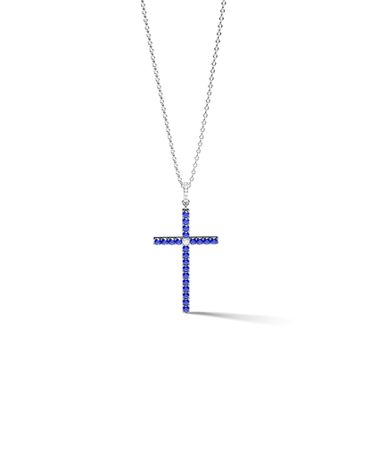 White Gold Cross Pendant with Emeralds