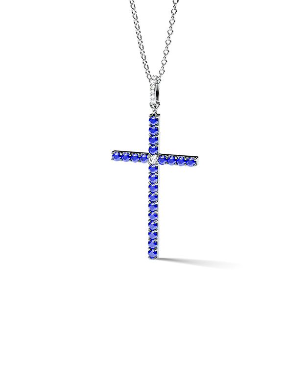 White Gold Cross Pendant with Emeralds