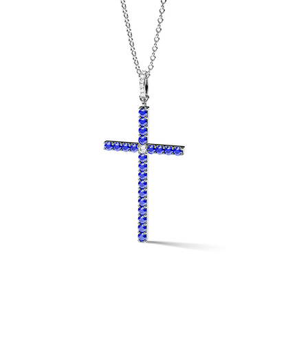 White Gold Cross Pendant with Emeralds