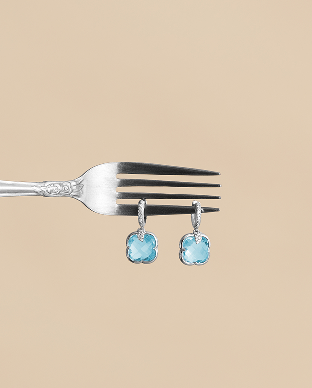 White Gold Floral Earrings with Blue Topaz and Diamonds