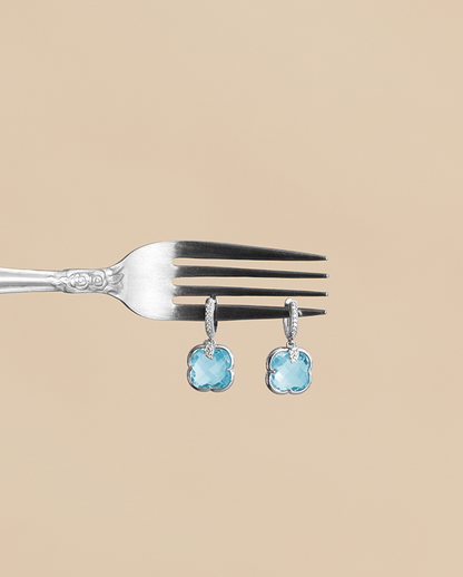 White Gold Floral Earrings with Blue Topaz and Diamonds