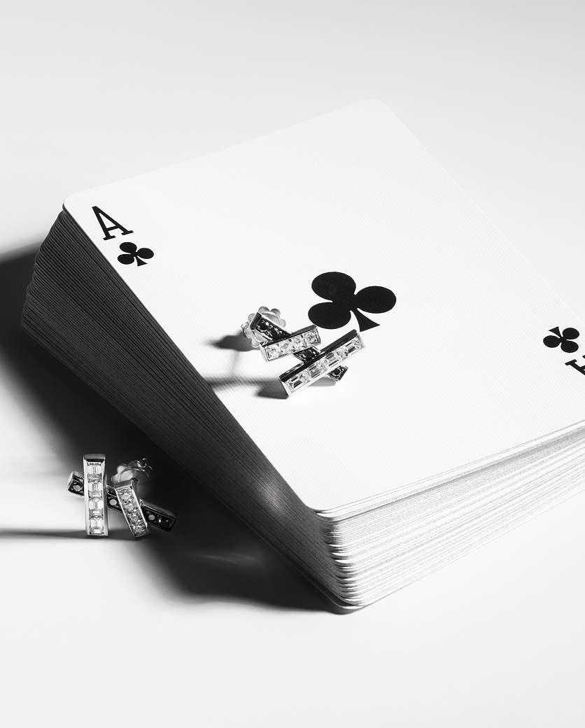 White Gold Stud Earrings with Black and White Diamonds