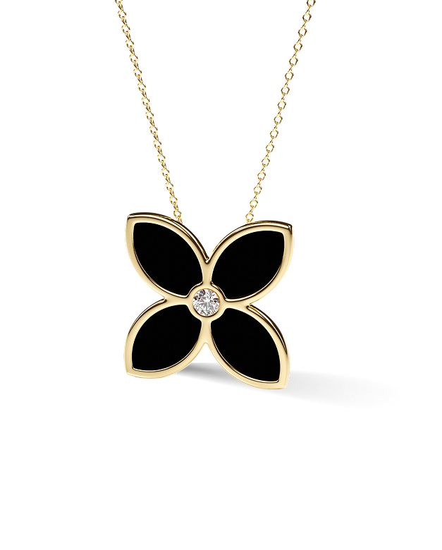 Yellow Gold Pendant with Black Enamel and Diamond