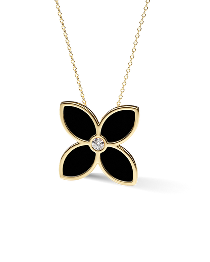 Yellow Gold Pendant with Black Enamel and Diamond