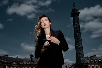 Golden Tear Cross Pendant – 18K Gold, Diamond & Pearl