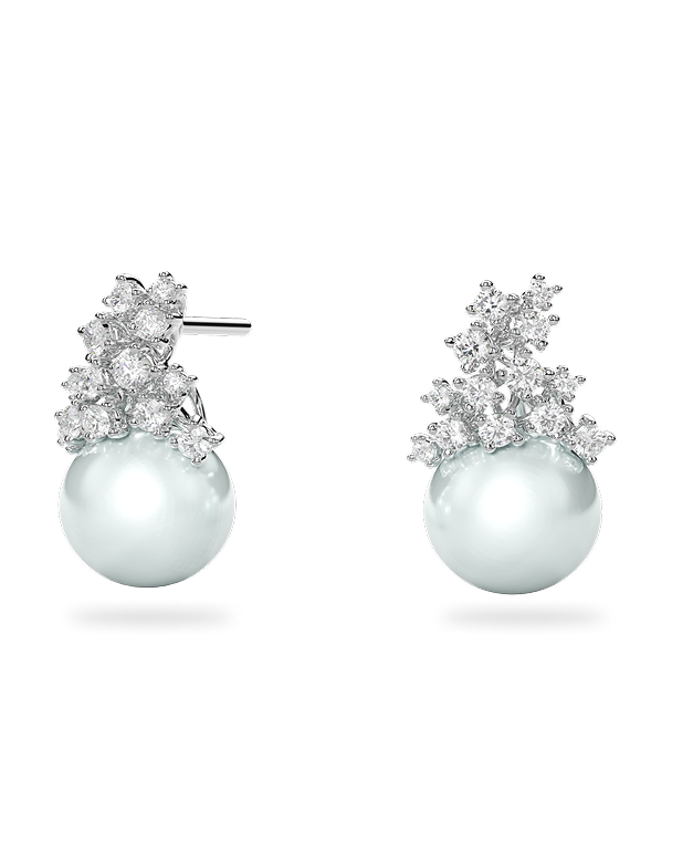 White Gold Stud Earrings with Blue Akoya Pearls