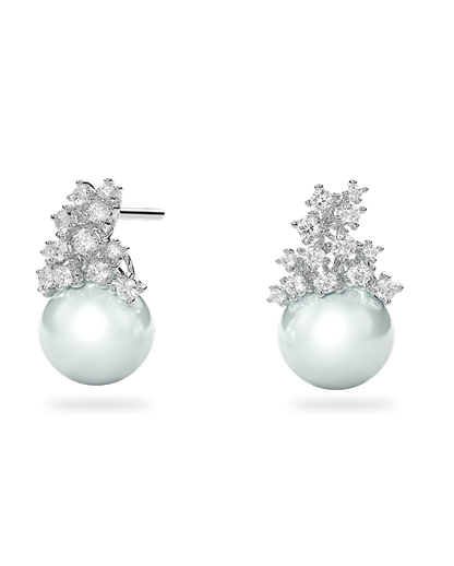 White Gold Stud Earrings with Blue Akoya Pearls