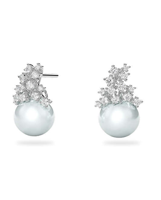 White Gold Stud Earrings with Blue Akoya Pearls
