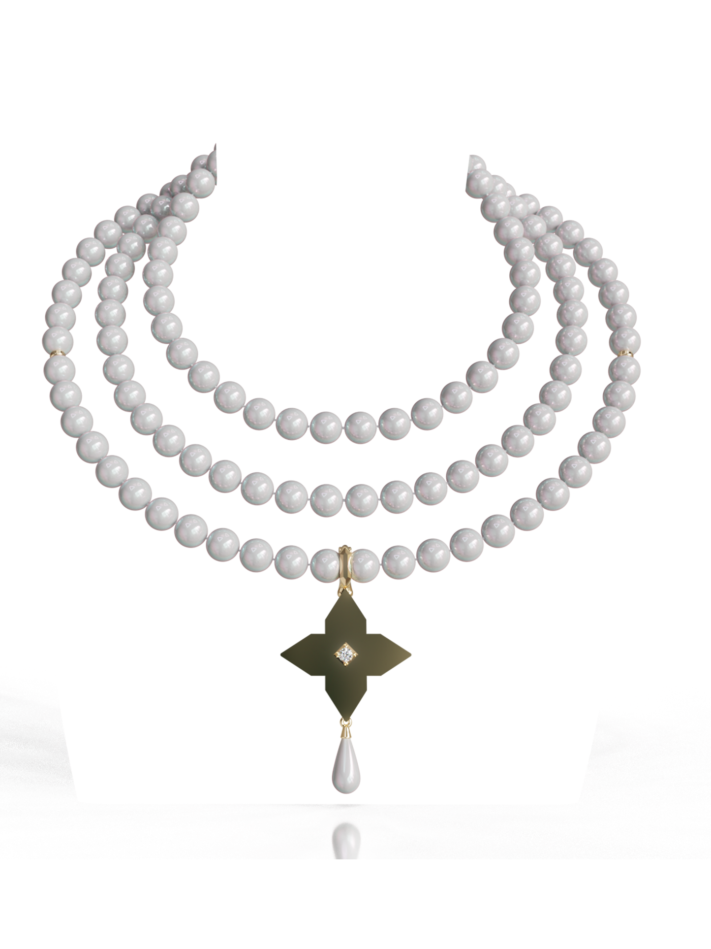 Three-Strand Freshwater Pearl Necklace with Removable Diamond Pendant