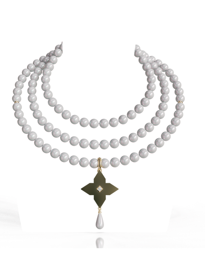 Three-Strand Freshwater Pearl Necklace with Removable Diamond Pendant