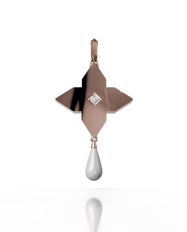 Golden Tear Cross Pendant – 18K Gold, Diamond & Pearl